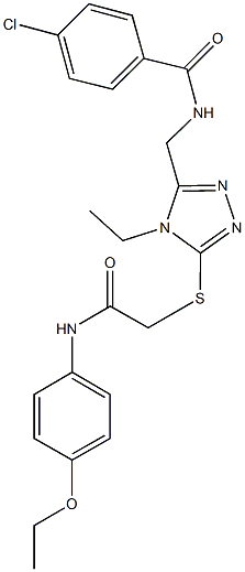 4-chloro-N-[(5-{[2-(4-ethoxyanilino)-2-oxoethyl]sulfanyl}-4-ethyl-4H-1,2,4-triazol-3-yl)methyl]benzamide 结构式