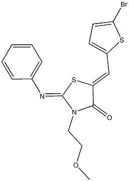 5-[(5-bromo-2-thienyl)methylene]-3-(2-methoxyethyl)-2-(phenylimino)-1,3-thiazolidin-4-one 结构式