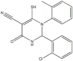 2-(2-chlorophenyl)-1-(2-methylphenyl)-4-oxo-6-sulfanyl-1,2,3,4-tetrahydro-5-pyrimidinecarbonitrile 结构式