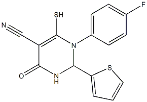 1-(4-fluorophenyl)-4-oxo-6-sulfanyl-2-(2-thienyl)-1,2,3,4-tetrahydro-5-pyrimidinecarbonitrile 结构式