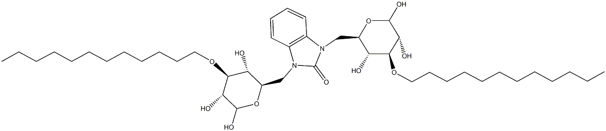 1,3-bis{[4-(dodecyloxy)-3,5,6-trihydroxytetrahydro-2H-pyran-2-yl]methyl}-1,3-dihydro-2H-benzimidazol-2-one 结构式