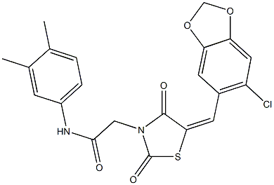 2-{5-[(6-chloro-1,3-benzodioxol-5-yl)methylene]-2,4-dioxo-1,3-thiazolidin-3-yl}-N-(3,4-dimethylphenyl)acetamide 结构式