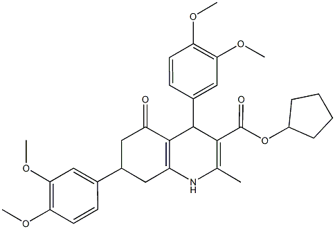 cyclopentyl 4,7-bis(3,4-dimethoxyphenyl)-2-methyl-5-oxo-1,4,5,6,7,8-hexahydro-3-quinolinecarboxylate 结构式
