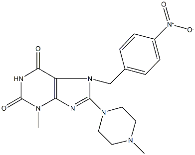 7-{4-nitrobenzyl}-3-methyl-8-(4-methyl-1-piperazinyl)-3,7-dihydro-1H-purine-2,6-dione 结构式