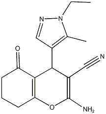 2-amino-4-(1-ethyl-5-methyl-1H-pyrazol-4-yl)-5-oxo-5,6,7,8-tetrahydro-4H-chromene-3-carbonitrile 结构式