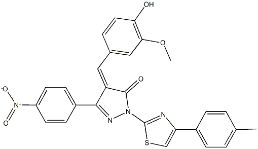 4-(4-hydroxy-3-methoxybenzylidene)-5-{4-nitrophenyl}-2-[4-(4-methylphenyl)-1,3-thiazol-2-yl]-2,4-dihydro-3H-pyrazol-3-one 结构式