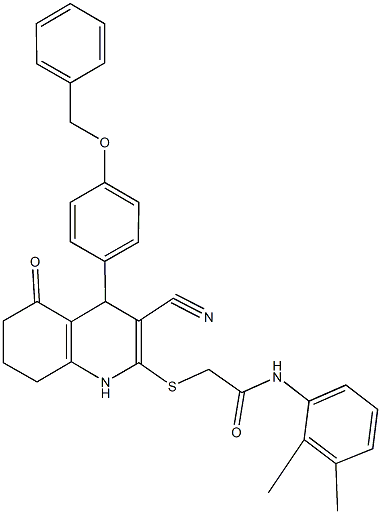 2-({4-[4-(benzyloxy)phenyl]-3-cyano-5-oxo-1,4,5,6,7,8-hexahydro-2-quinolinyl}sulfanyl)-N-(2,3-dimethylphenyl)acetamide 结构式