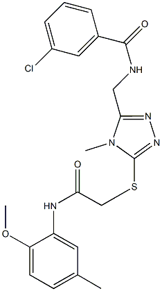 3-chloro-N-[(5-{[2-(2-methoxy-5-methylanilino)-2-oxoethyl]thio}-4-methyl-4H-1,2,4-triazol-3-yl)methyl]benzamide 结构式