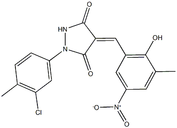 1-(3-chloro-4-methylphenyl)-4-{2-hydroxy-5-nitro-3-methylbenzylidene}-3,5-pyrazolidinedione 结构式