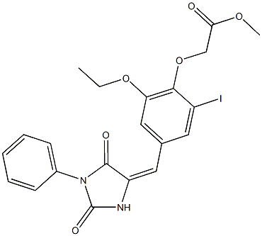 methyl {4-[(2,5-dioxo-1-phenylimidazolidin-4-ylidene)methyl]-2-ethoxy-6-iodophenoxy}acetate 结构式