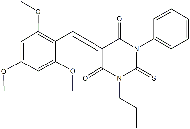 1-phenyl-3-propyl-2-thioxo-5-(2,4,6-trimethoxybenzylidene)dihydropyrimidine-4,6(1H,5H)-dione 结构式