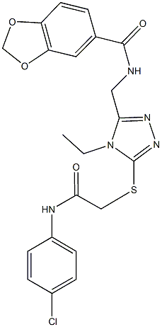 N-[(5-{[2-(4-chloroanilino)-2-oxoethyl]sulfanyl}-4-ethyl-4H-1,2,4-triazol-3-yl)methyl]-1,3-benzodioxole-5-carboxamide 结构式