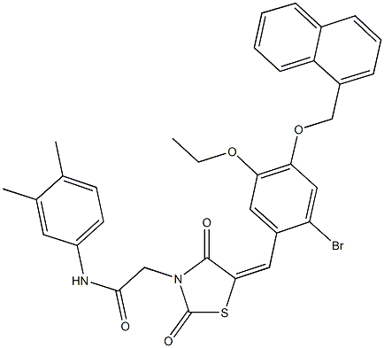 2-{5-[2-bromo-5-ethoxy-4-(1-naphthylmethoxy)benzylidene]-2,4-dioxo-1,3-thiazolidin-3-yl}-N-(3,4-dimethylphenyl)acetamide 结构式