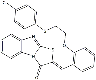 2-(2-{2-[(4-chlorophenyl)sulfanyl]ethoxy}benzylidene)[1,3]thiazolo[3,2-a]benzimidazol-3(2H)-one 结构式