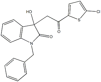 1-benzyl-3-[2-(5-chloro-2-thienyl)-2-oxoethyl]-3-hydroxy-1,3-dihydro-2H-indol-2-one 结构式