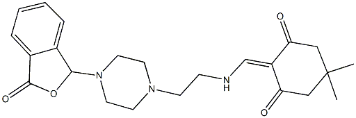 5,5-dimethyl-2-[({2-[4-(3-oxo-1,3-dihydro-2-benzofuran-1-yl)-1-piperazinyl]ethyl}amino)methylene]-1,3-cyclohexanedione 结构式