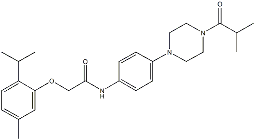 N-[4-(4-isobutyryl-1-piperazinyl)phenyl]-2-(2-isopropyl-5-methylphenoxy)acetamide 结构式