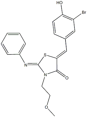 5-(3-bromo-4-hydroxybenzylidene)-3-(2-methoxyethyl)-2-(phenylimino)-1,3-thiazolidin-4-one 结构式