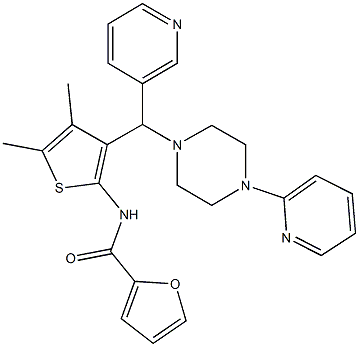 N-(4,5-dimethyl-3-{3-pyridinyl[4-(2-pyridinyl)-1-piperazinyl]methyl}-2-thienyl)-2-furamide 结构式