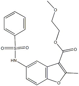 2-methoxyethyl 2-methyl-5-[(phenylsulfonyl)amino]-1-benzofuran-3-carboxylate 结构式