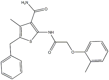 5-benzyl-4-methyl-2-{[(2-methylphenoxy)acetyl]amino}thiophene-3-carboxamide 结构式