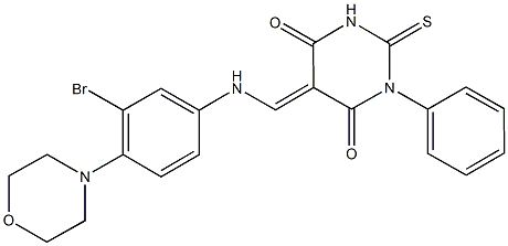 5-{[3-bromo-4-(4-morpholinyl)anilino]methylene}-1-phenyl-2-thioxodihydro-4,6(1H,5H)-pyrimidinedione 结构式