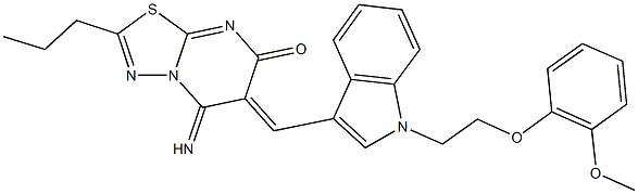 5-imino-6-({1-[2-(2-methoxyphenoxy)ethyl]-1H-indol-3-yl}methylene)-2-propyl-5,6-dihydro-7H-[1,3,4]thiadiazolo[3,2-a]pyrimidin-7-one 结构式