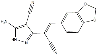 5-amino-3-[2-(1,3-benzodioxol-5-yl)-1-cyanovinyl]-1H-pyrazole-4-carbonitrile 结构式