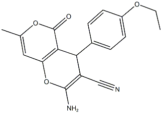 2-amino-4-(4-ethoxyphenyl)-7-methyl-5-oxo-4H,5H-pyrano[4,3-b]pyran-3-carbonitrile 结构式