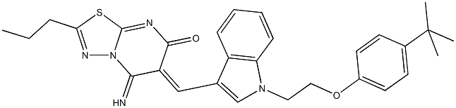 6-({1-[2-(4-tert-butylphenoxy)ethyl]-1H-indol-3-yl}methylene)-5-imino-2-propyl-5,6-dihydro-7H-[1,3,4]thiadiazolo[3,2-a]pyrimidin-7-one 结构式