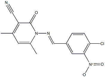 1-({4-chloro-3-nitrobenzylidene}amino)-4,6-dimethyl-2-oxo-1,2-dihydropyridine-3-carbonitrile 结构式