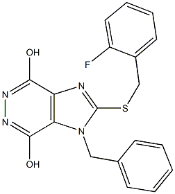 1-benzyl-2-[(2-fluorobenzyl)sulfanyl]-1H-imidazo[4,5-d]pyridazine-4,7-diol 结构式