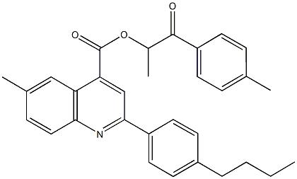 1-methyl-2-(4-methylphenyl)-2-oxoethyl 2-(4-butylphenyl)-6-methyl-4-quinolinecarboxylate 结构式