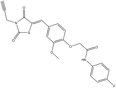 2-(4-{[2,4-dioxo-3-(2-propynyl)-1,3-thiazolidin-5-ylidene]methyl}-2-methoxyphenoxy)-N-(4-fluorophenyl)acetamide 结构式