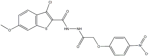 3-chloro-N'-({4-nitrophenoxy}acetyl)-6-methoxy-1-benzothiophene-2-carbohydrazide 结构式