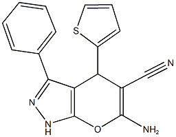 6-amino-3-phenyl-4-(2-thienyl)-1,4-dihydropyrano[2,3-c]pyrazole-5-carbonitrile 结构式