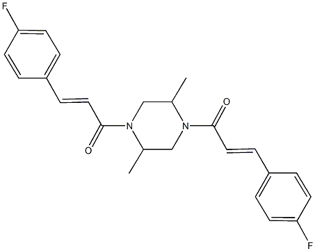 1,4-bis[3-(4-fluorophenyl)acryloyl]-2,5-dimethylpiperazine 结构式