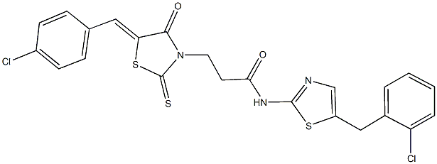 3-[5-(4-chlorobenzylidene)-4-oxo-2-thioxo-1,3-thiazolidin-3-yl]-N-[5-(2-chlorobenzyl)-1,3-thiazol-2-yl]propanamide 结构式
