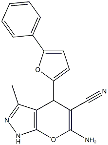 6-amino-3-methyl-4-(5-phenyl-2-furyl)-1,4-dihydropyrano[2,3-c]pyrazole-5-carbonitrile 结构式