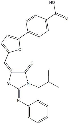 4-(5-{[3-isobutyl-4-oxo-2-(phenylimino)-1,3-thiazolidin-5-ylidene]methyl}-2-furyl)benzoic acid 结构式