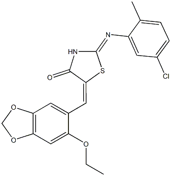2-[(5-chloro-2-methylphenyl)imino]-5-[(6-ethoxy-1,3-benzodioxol-5-yl)methylene]-1,3-thiazolidin-4-one 结构式