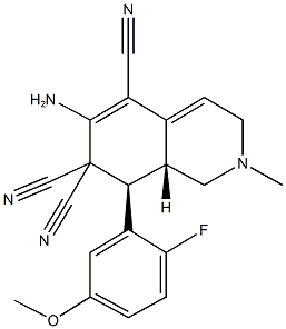 6-amino-8-(2-fluoro-5-methoxyphenyl)-2-methyl-2,3,8,8a-tetrahydro-5,7,7(1H)-isoquinolinetricarbonitrile 结构式