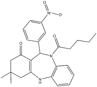 11-{3-nitrophenyl}-3,3-dimethyl-10-pentanoyl-2,3,4,5,10,11-hexahydro-1H-dibenzo[b,e][1,4]diazepin-1-one 结构式