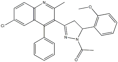 2-[1-acetyl-3-(6-chloro-2-methyl-4-phenyl-3-quinolinyl)-4,5-dihydro-1H-pyrazol-5-yl]phenyl methyl ether 结构式