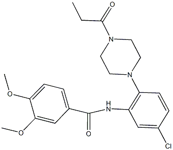 N-[5-chloro-2-(4-propionyl-1-piperazinyl)phenyl]-3,4-dimethoxybenzamide 结构式