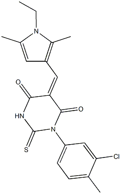 1-(3-chloro-4-methylphenyl)-5-[(1-ethyl-2,5-dimethyl-1H-pyrrol-3-yl)methylene]-2-thioxodihydro-4,6(1H,5H)-pyrimidinedione 结构式