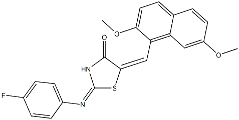 5-[(2,7-dimethoxy-1-naphthyl)methylene]-2-[(4-fluorophenyl)imino]-1,3-thiazolidin-4-one 结构式