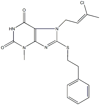 7-(3-chloro-2-butenyl)-3-methyl-8-[(2-phenylethyl)sulfanyl]-3,7-dihydro-1H-purine-2,6-dione 结构式