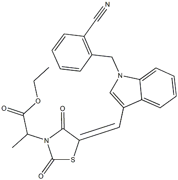 ethyl 2-(5-{[1-(2-cyanobenzyl)-1H-indol-3-yl]methylene}-2,4-dioxo-1,3-thiazolidin-3-yl)propanoate 结构式