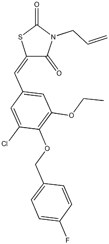 3-allyl-5-{3-chloro-5-ethoxy-4-[(4-fluorobenzyl)oxy]benzylidene}-1,3-thiazolidine-2,4-dione 结构式